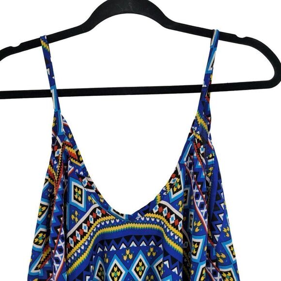 Y2K Crop Top L Blue Aztec Bandana Colorful Flowy Lightweight Sexy Festival USA - Picture 6 of 11